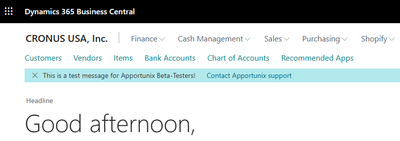 Apportunix Notification on Role Center Example